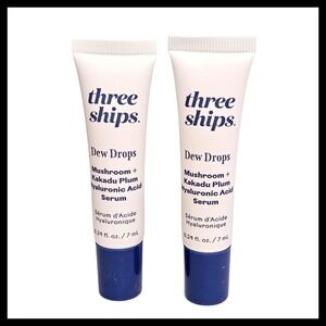 2 x Three Ships Dew Drops Hyaluronic Acid Serum .24 oz 7 ml Travel Size New